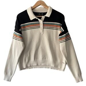 Volcom Polo Sweater Women Small Cream Colorblock Knit‎ Top Skate Retro Indie 90s